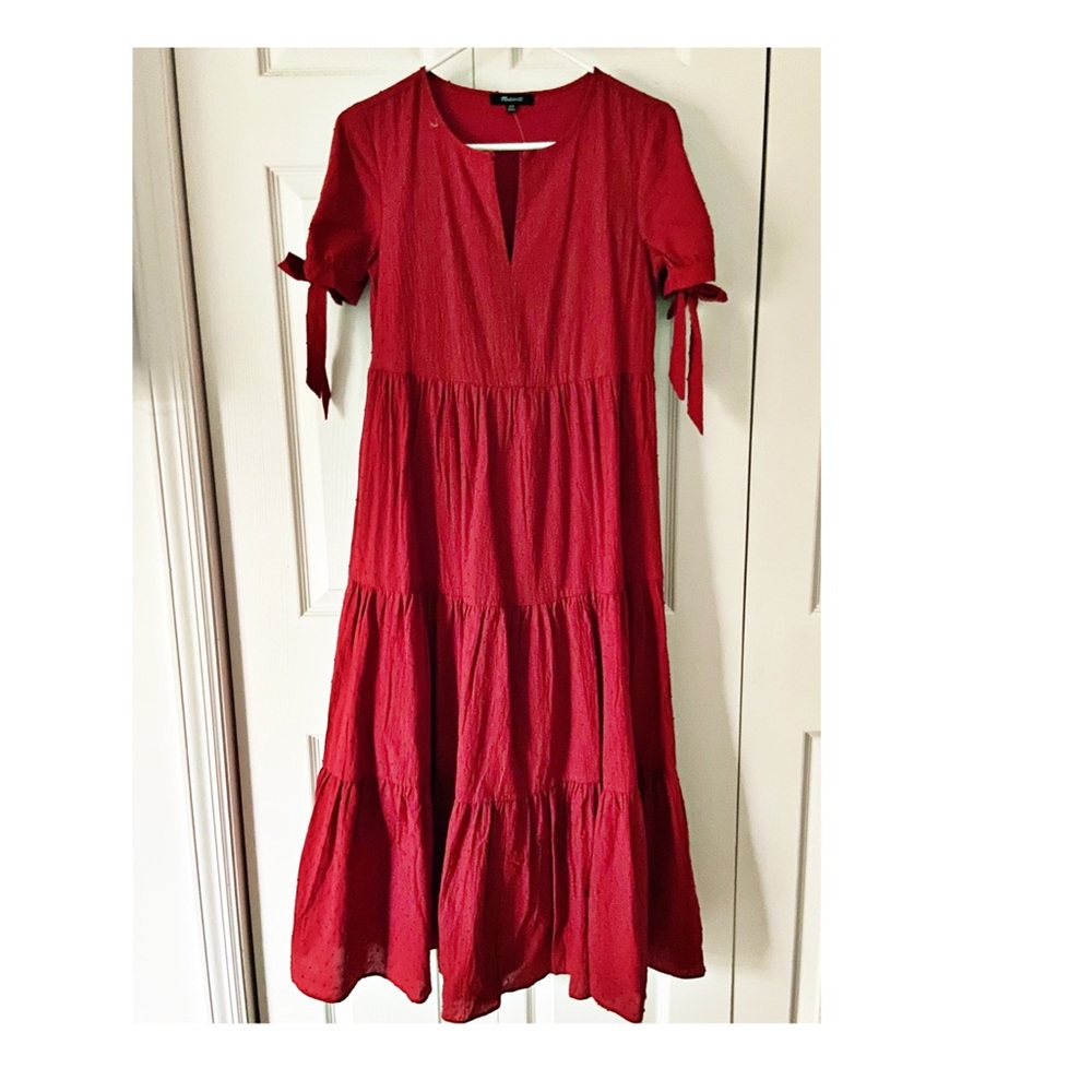 Madewell Tie Sleeve Tiered Midi Dress | XXS | NWT